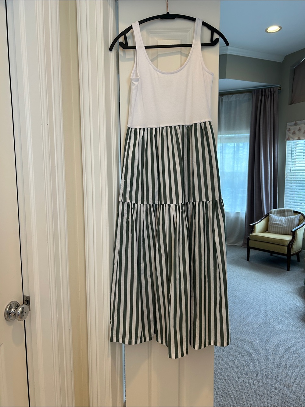 J. Crew Tank Top Dress with Green Stripe Skirt Petite Small